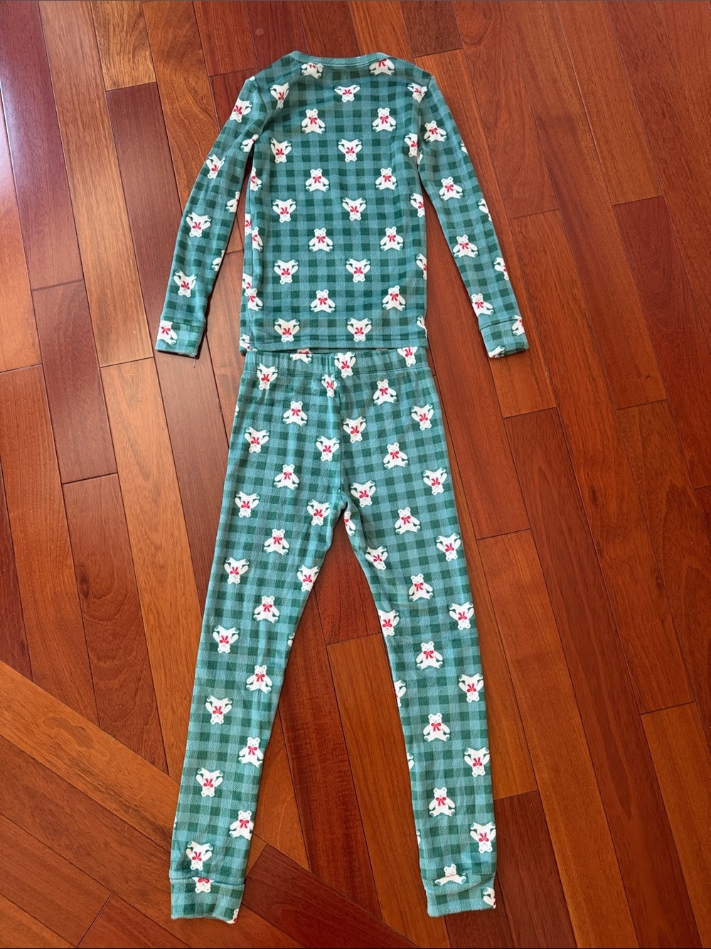 Kids Green Plaid Fleece Bear Pajama Set - Picture 6 of 7
